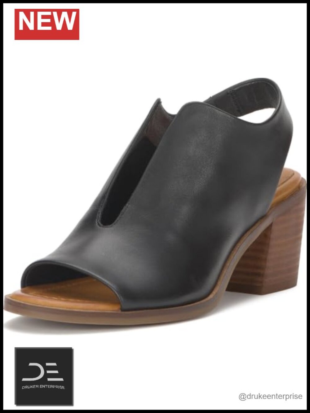 Lucky Brand Rhazy Black Leather Open Toe High Heel Pump